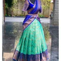 renvaani fashion Women's Indian Traditional Unstitched Kanjivaram Silk Pure Zari Weaving Lehenga Choli Along With Dupatta Attach With Unstitch Blouse Piece, Half Saree (HT045 FIROZI ROYAL MOR) image 1