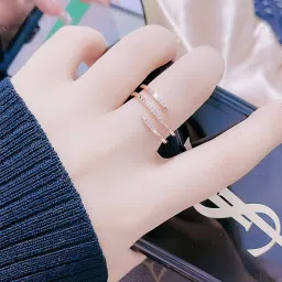 fashion frill Rings For Women AD Studded Rose Gold Plated Heart Design Adjustable Finger Ring For Women Girls Anniversary Gift For Wife Love Gifts Jewellery Combo Rings of 3 image 2
