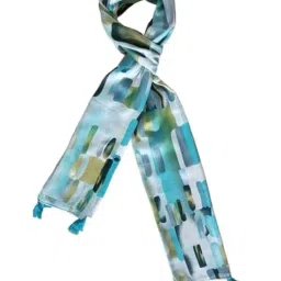 Fashage Multi color Rayon Printed Abstract scarves with tassels. image 1