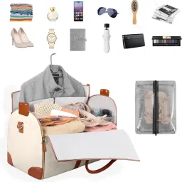 acormek Leather Garment for Garment Bags for Travel Convertible Hanging Suitcase Suit Garment Bag Convertible Carry on Large Duffle Bags with Suit Compartment for Men and Women|Shoe Pouch(Beige) image 2