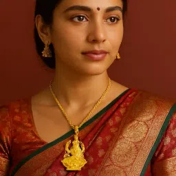 superstore18 Brass 24KT Micron 1 Gram Gold Handmade Goddess Lakshmi Pendant Necklace or Men women | Hindu Spiritual temple Jewelry for Wealth & Prosperity | SST4508PCOM image 3