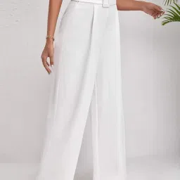 kotty Women's High Rise Viscose Rayon Relaxed Fit Korean Trousers image 1
