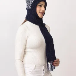 amoldo Women's Soft Knitted Winter Warm Woolen Cap with Woolen Lovely Muffler|Fur Cap with Muffler (Navy) image 3