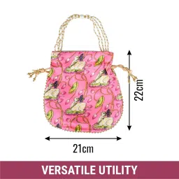 kuber industries Potli|Silk Wedding Potli|Wallet Potli|Christmas Gift Potli|Baby Shower Potli|Traditional Shagun Potli|Drawstring with Beads Handle Potli|Cow-Design Patli Potli|Pack of 2|Multi image 2