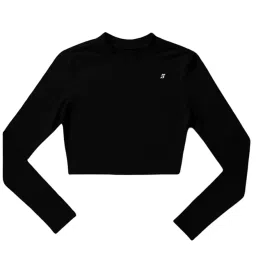 house of fusion Women's Athletic 2-Piece Compression Set, Black Long Sleeve Lycra Spandex Crop Top with High Waist Leggings, Performance Stretch Fabric, Athletic Fit, Quick Dry, Gym wear image 3