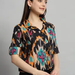 ravaiyaa - attitude is everything Women's 100% Cotton Casual Printed Shirt Collar Neck with Roll-Up Half Sleeve Stylish Crop Top image 4