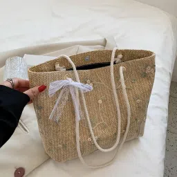 enakshi (label) Travel Straw Totes Bag Purse Straw Beach Bag for Summer Beach Vacation Party Khaki|Clothing, Shoes & Accessories | Womens Handbags & Bags image 3