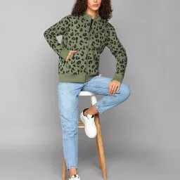 alan jones clothing Women's Animal Print Zipper Cotton Sweatshirt image 1