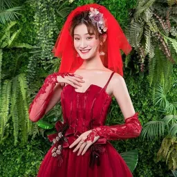 yuppin Bridal Lace Gloves, Floral Embroidered, Elbow Length, Available in Black, White, Red image 2
