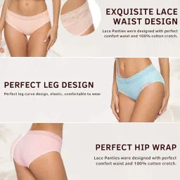 wealurre Cotton Panties for Women Bikini Underwear Hipster Underpants Lace Briefs Pack image 2