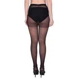 plumbury Women's/Girls's Nylon Spandex Pantyhose Polka Dot Texture Sheer Stockings, Free Size, Black image 1