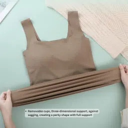 sizi Women Padded Camisole Workout Top| Tank Top with No Trace,Square Neck Seamless Vest,Elastic Removable Wide Shoulder Strap Camisole image 2