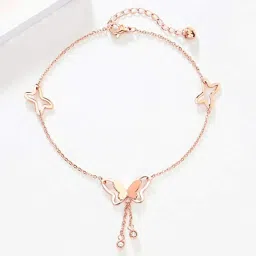 fabula by OOMPH Jewellery Rose Gold Tone Butterfly Shape Delicate Fashion Anklet for Women & Girls(ABJ1R4) -Single Piece image 4