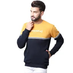 cantabil Men’s Casual Winter Wear Full Sleeves Round Neck Warm Typographic Prints Striped Design Cotton Sweatshirt – Mustard (MSWS00076_Mustard) image 2
