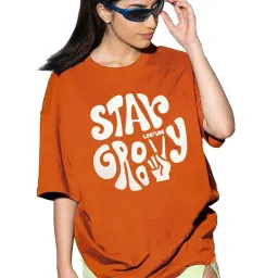 leotude Women's Cottonblend Half Sleeve Oversized Drop Shoulder T-Shirt (Color Red) image 2