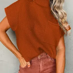 angeer Women’s Cotton Sweater Vest with Batwing Sleeves & Pocket | Half-High Collar Pullover Sweater image 5