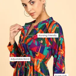 zelena Maternity Zipless Feeding Dress for Women | 100% Viscose Rayon Pregnancy & Postpartum Tropical Leaf Printed Dress | Nursing Dress for Breastfeeding for Mothers with Pockets image 2