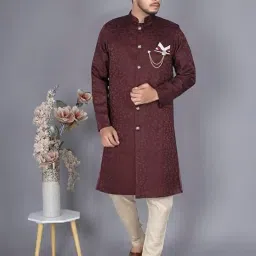 amzira Mens Ethnic Wear Marron Traditional Indo Western Set image 4