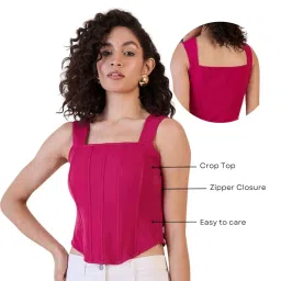 powersutra Pink Solid Top for Women | Corset Top for Women | Office Wear for Women | Strappy Corset Top for Women image 3