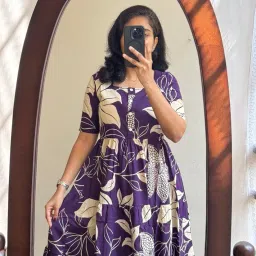 light daisy Women's Floral Print Maxi Dress, Purple and Beige, Short Sleeves, Western Style image 4