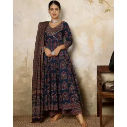 gekha |Women's Red Cotton Printed Flared Kurta with Cotton Pant and Cotton Printed Dupatta Sets | Ethnic Set | Dupatta Set | Suit Set | Kurta Set | Wedding Suit Set image 5