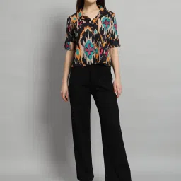 ravaiyaa - attitude is everything Women's 100% Cotton Casual Printed Shirt Collar Neck with Roll-Up Half Sleeve Stylish Crop Top image 2