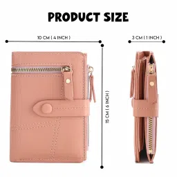 elios Women's Wallet Vegan Leather Bifold Small Card Holder Coin Holder Compact Ladies Purse with 12 Card Slots, Zipper Pocket and RFID Blocking | Snap Closure | Mini Purse for Women (Peach) image 4