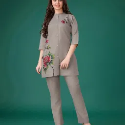 mojilaa Women Linen Floral Print Causal Co-ord Set | Linen Co-ord Set | Printed Co-ord Sets | Causal Wear | A-line Co-ord | Top and Bottom Wear image 2