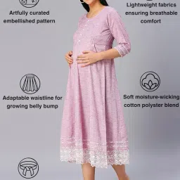 dummy shape Maternity Gown for Women | Feeding Flare Kurta with Dual Nursing Zippers for Pre & Post Partum | Maternity Dresses for Women Cotton image 1