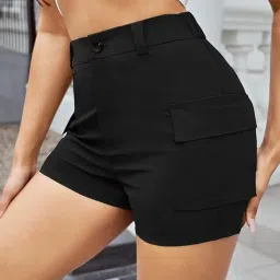 Women's Shorts Flap Pocket Side Cargo, Cotton Short Cargo, Women Shorts, Two Pocket Cargo, Women's Casual High Waist Cargo Shorts with Pockets,Two Pocket image 2