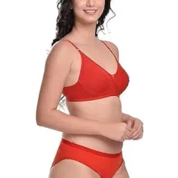 qoxolyz Women's Cotton Lingerie Set with Full Coverage Bra and Hipster Panty, Non-Padded 1 Pair Lingerie Set image 3