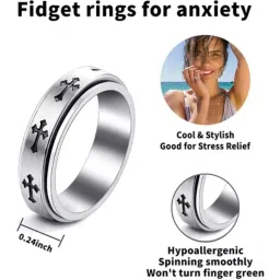via mazzini No-Tarnish No-Fading Stainless Steel Cross Design Spinner Stress Relief Anti Anxiety Fidget Ring For Men and Boys (Ring0772) - US Size 9 image 1