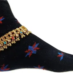 womensky Traditional Gold Plated Kundan Ghugroo Multicolor Payal Anklet for Girls & Women image 1