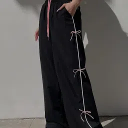 Women's Wide Leg Sweatpants with Bow Details | Drawstring Waist | Athletic Casual Wear | Standard Length | Stylish and Travel Comfy Trouser Pants image 3