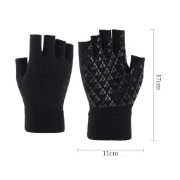 shopora Half Finger Gloves Warm Mittens Half Fingerless Knitted Gloves Men Women Black | Mens Accessories | Gloves & Mittens image 3
