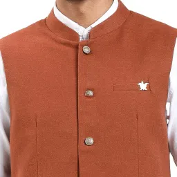 turtle Men Terry Rayon Solid Slim Fit Orange Nehru Jacket||Men's Waistcoat image 4