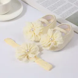 syga Baby Flower Pearl Hairband & Shoes Set Soft, Comfortable Fit for Ages 3-18 Month-old's | Ideal for Newborns & Toddlers image 5