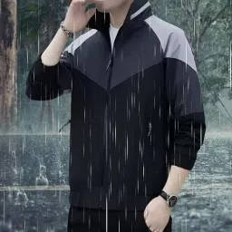 mia fashion Men's Water Resistant Jacket For Summer Season | Lightweight Windcheater Nylon Jacket | Stylish Full Sleeves Stand Collar For Sports, Tracking image 1