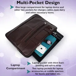 Martucci Laptop Messenger Bag - Laptop Bag for Men, PU Leather Expandable,Multiple Organisers,Detachable Unisex Formal/Casual/Office Use Hand Bag,Supports Laptop Upto 15.6 inches (Brown) image 3
