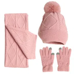 merishopp Winter Hat Scarf Gloves Adults Long Scarf for Running Outdoor Sports Holiday Pink|Clothing Shoes & Accessories|Womens Accessories|Hats image 1