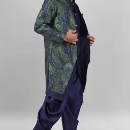 xepon Men’s Jeaquard Black Kurta Pajama with White Jacquard Full Sleeve Jacket & Mandarin Neck | Black Kurta for Men image 1