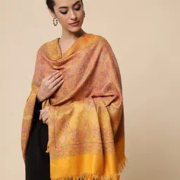 pashtush womens Faux Pashmina Shawl, jamawar design, Mustard image 4