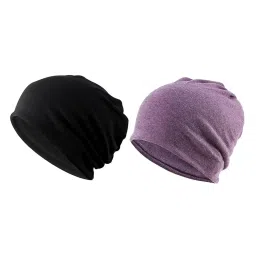 myaddiction 2 Pieces Cotton Slouchy Baggy Beanie Chemo Hat Slouchy Cap Purple+Black image 2