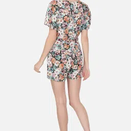 nuevosdamas Women's Summer V Neck Jumpsuits Casual Half Sleeves Romper Button Up Front Tie Knot Floral Printed Short Jumpsuit Rompers Playsuits image 1