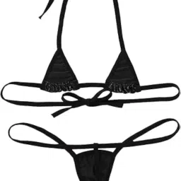 dahr Women's Black Triangle String Bikini Set with Halter Neck Tie image 1