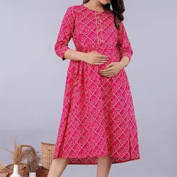 attirezilla Women Cotton Maternity Kurti with Two Side Zippers for Feeding with Belt image 1