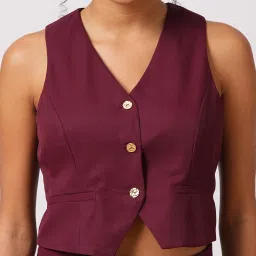 globus Women V-Neck Front Pockets Detail Vest with Pleated Trousers Workwear Co-Ord Set image 3