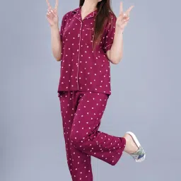 mintmarie Women's Printed Night Suit Shirt and Pajama Set image 1