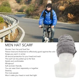 jawl Men's Hat Scarf, Knitted Hat Scarf Set Soft Fleece Lined Fashionable for Daily Walks (Grey) image 1