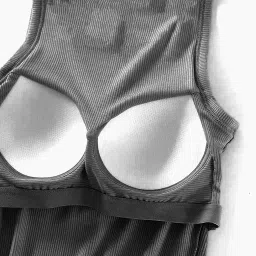 khwaish store Women’s High Neck Ribbed Thermal Inner Fleece Sleeveless Crop Tops Padded Sports Bras Yoga Workout Slim Shockproof Fitness Vest. Pack of 1 image 4